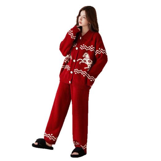 雀说 本命年半边绒睡衣女翻领纽扣家居服59119 商品图4