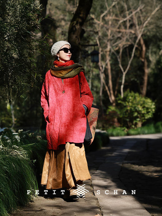 Petit Schan小闪 CLO#1029 Soft bark 软树皮 亚麻混纺手工扎染提花长袍 商品图2