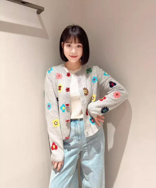 ER*同款26早春新品提花花朵扣子装饰针织开衫011b 商品图3