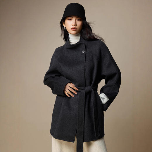 「自」全新升级【铂金会员799/天猫1079/差价280】(21336)洛诗琳高级感双面呢羊毛大衣2025秋冬新款中长款系带呢子外套 商品图2