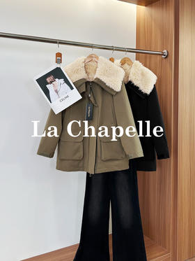 专柜实拍【赵露思同款】拉夏贝尔/La Chapelle轻奢派克服~大翻领+内里羊羔毛工装保暖外套
