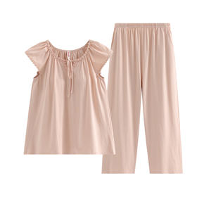 芬腾【带胸垫】夏季短袖长裤纯棉家居服套装yc0209006