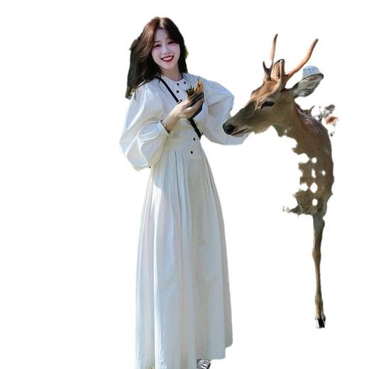 【法式茶歇长袖连衣裙】春季新款气质显瘦 白色A字裙收腰长裙子  商品图4