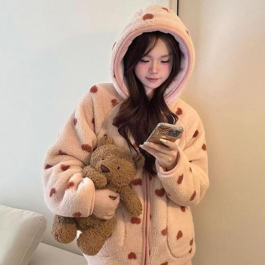 雀说 爱心连帽睡衣珊瑚绒加绒加厚秋冬款家居服25701 商品图1