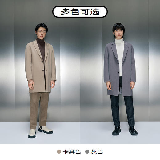 GXG男装 时尚翻领休闲简约好搭多色提花全羊毛长大衣 冬季热卖GEX12627104 商品图3