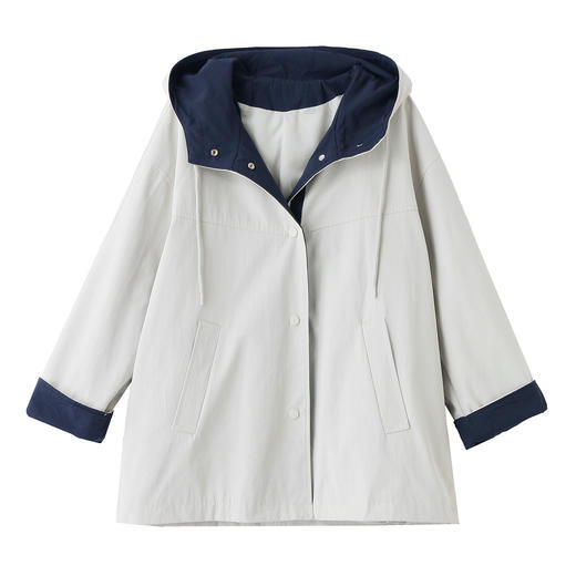 百媚生 棉质时尚撞色连帽风衣女中长款BKMZL8086 商品图4