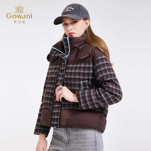 乔万尼新款复古格纹连帽休闲保暖拼接羽绒服EZ4T213 商品图2