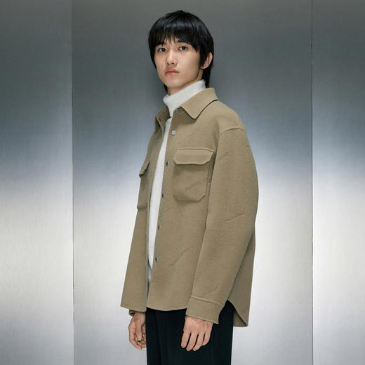 GXG男装 卡其色烧花翻领短大衣 舒适简约毛呢外套 冬季热卖GEX10626064 商品图2
