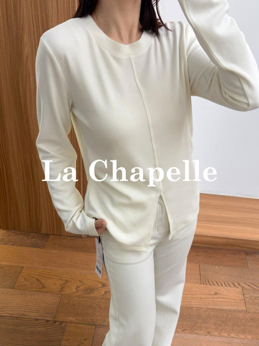专柜实拍【双面绒/高弹】拉夏贝尔/La Chapelle微胖MM必入！圆领前开叉微收腰通勤感打底衫 商品图4