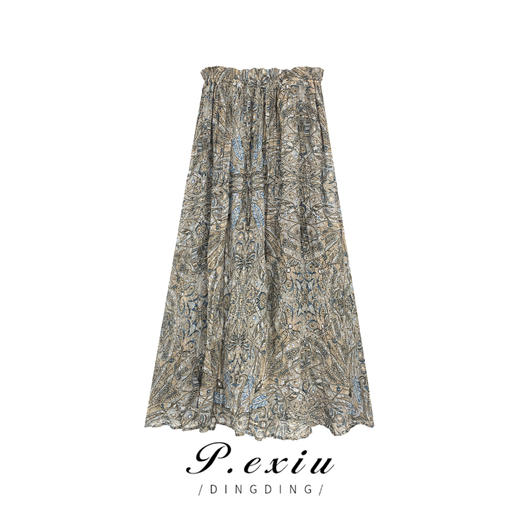 04-1潘依绣丁丁宠粉夏季新款民族风印花气质显瘦百搭半身裙 WH23073 商品图1