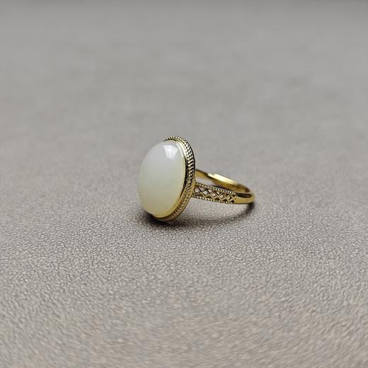 和田玉青海料蜜糖色925银镀金配饰戒指 126-25 商品图1