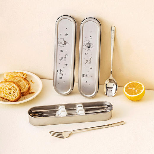 摩登主妇筷子勺子套装不锈钢餐具盒外出便携收纳盒餐具套装一人用 商品图5