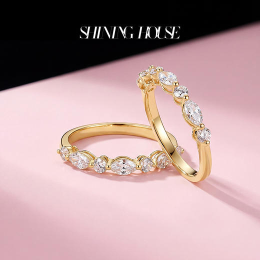 ShiningHouse[培育] 18k金钻石戒指 圆钻形橄榄形人工真钻人造钻石K金戒指排钻戒指时尚钻石戒指悦己送礼臻选【此商品不支持7天无理由退货退款】预计3日发货 商品图4