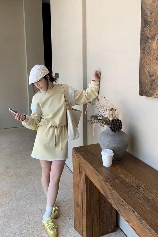 HAYES 撞色蕾丝拼接运动休闲抽绳短裙套装 22111 商品图2