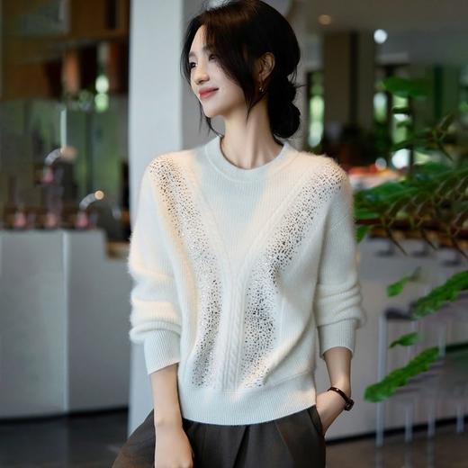「自」全新升级【铂金会员257/天猫339/差价82】(22809)洛诗琳气质圆领加厚羊毛衫2025冬季重工烫钻长袖宽松针织毛衣 商品图2