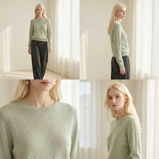 【咕咕同款】PALUOPO/PL100% 山羊绒圆领女款奶茶粉色 细闪 羊绒衫ET20008R-C1帕罗 商品图8