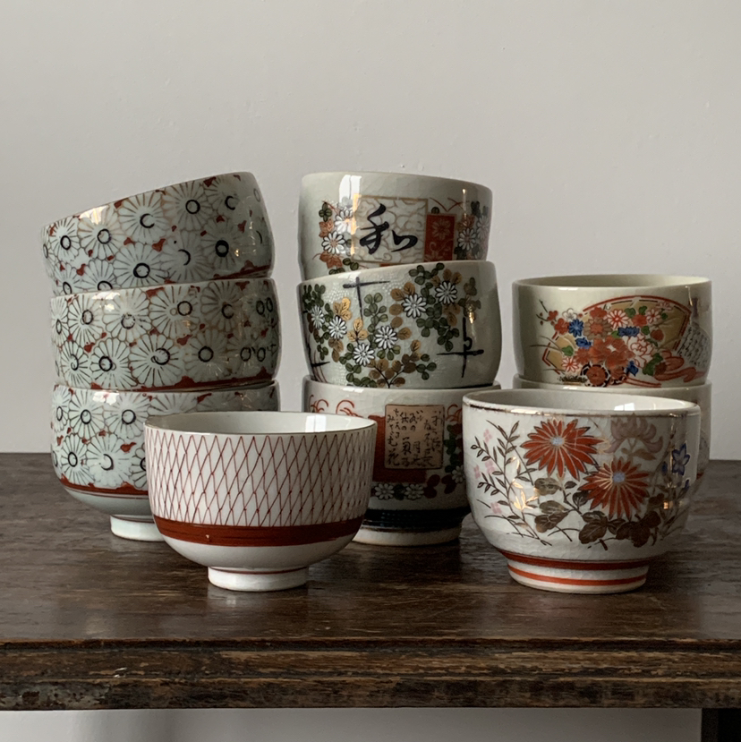 日本中古九谷烧手绘茶杯 X1496