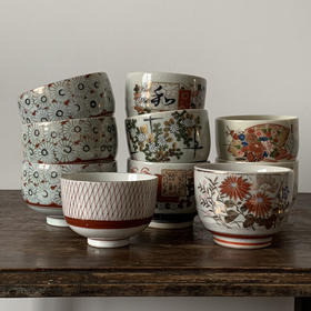 日本中古九谷烧手绘茶杯 X1496