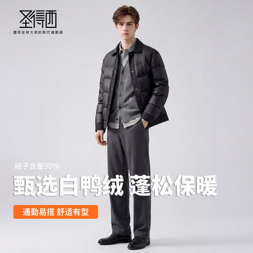 【白鸭绒】圣得西2025年冬季翻领羽绒服休闲风保暖青年男轻薄外套 商品图3