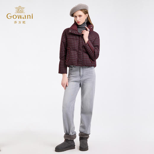 乔万尼新款女款冬季保暖短款两色可选复古格纹羽绒服EZ4T206 商品图4