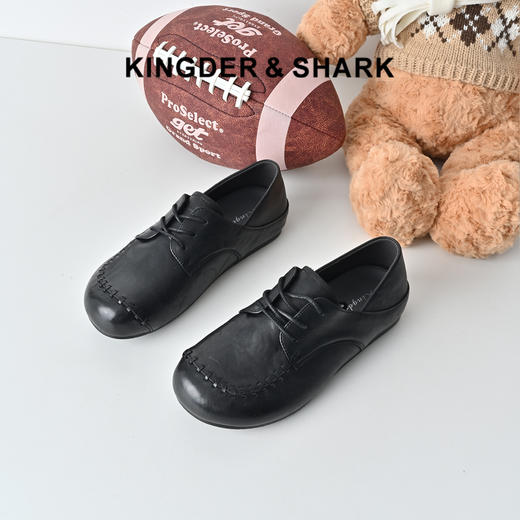 经典鲨2026年春季专柜新品黑色羊皮革系带软底单鞋小皮鞋女KW57-617011 商品图0