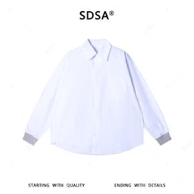 SDSA男士春夏新款痞帅男装时尚简约螺纹拼接毛边衬衫百搭宽松衬衣