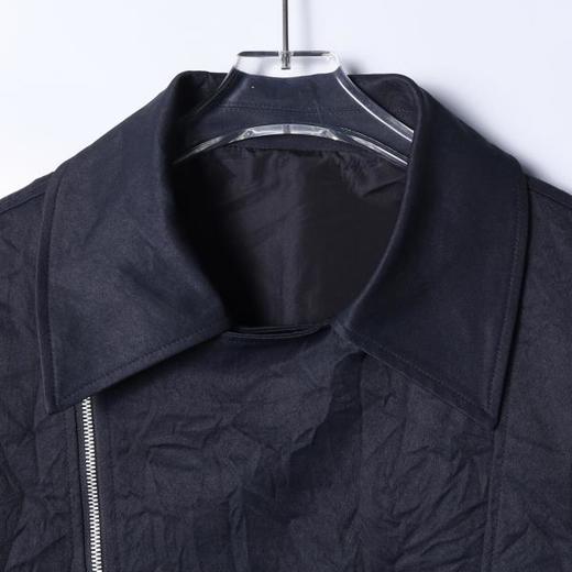 SDSA男士春夏新款痞帅男装时尚纯色褶皱斜拉链翻领夹克外套百搭 商品图2