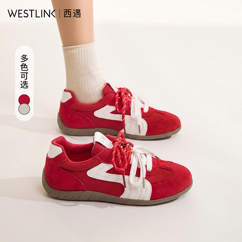 西遇红色德训鞋女2026春季新款百搭阿甘鞋本命年运动休闲轻便板鞋K0166252
