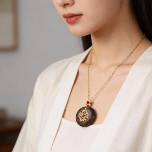 天然文莱沉香包金吊坠 九分沉 SP10268 商品图1