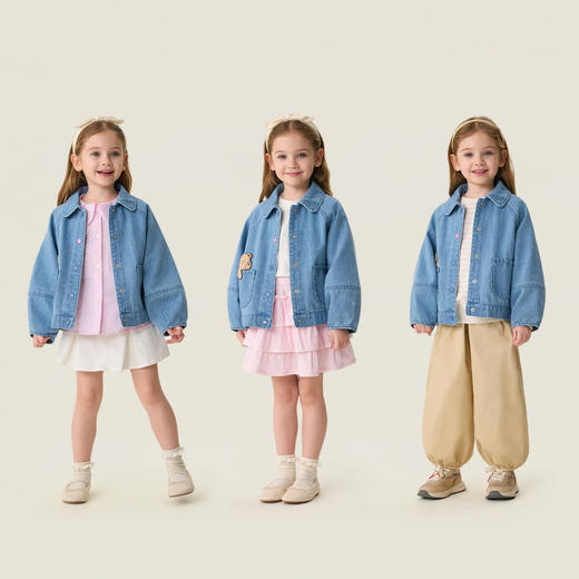 马克珍妮小熊乐园女童纯棉牛仔外套2026年春装新款560138 商品图2
