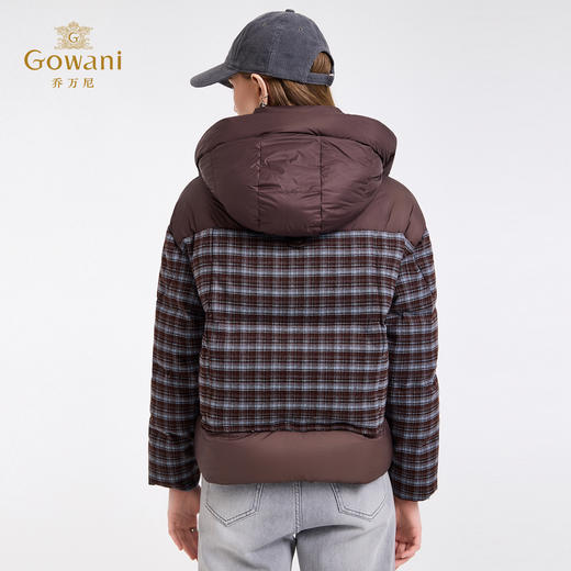 乔万尼新款复古格纹连帽休闲保暖拼接羽绒服EZ4T213 商品图4
