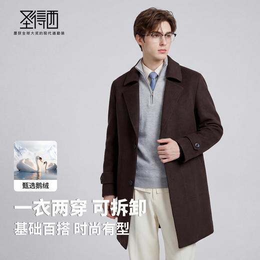 【鹅绒&含绵羊毛】圣得西2026年春季中长款羽绒大衣男款高档外套 商品图2