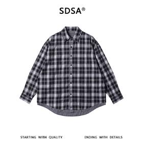 SDSA男士春夏新款痞帅男装潮牌韩版撞色格子拼接长袖衬衫百搭时尚