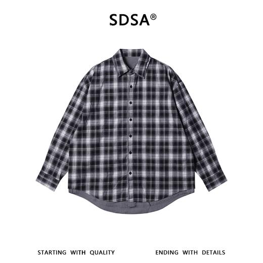 SDSA男士春夏新款痞帅男装潮牌韩版撞色格子拼接长袖衬衫百搭时尚 商品图0