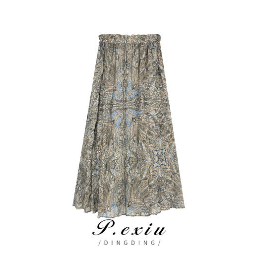 04-1潘依绣丁丁宠粉夏季新款民族风印花气质显瘦百搭半身裙 WH23073 商品图0