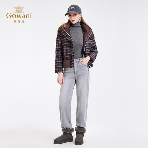 乔万尼新款复古格纹连帽休闲保暖拼接羽绒服EZ4T213 商品图3