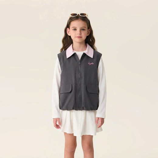 马克珍妮甜酷花苞女童翻领速干马甲2026年春装新款560108 商品图2