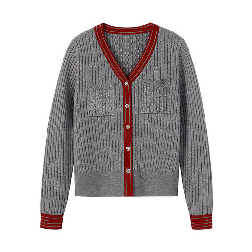 奢姿大码女装2025秋季减龄立体装饰V领上衣胖妹妹坑条时尚针织衫9053653724 商品图2