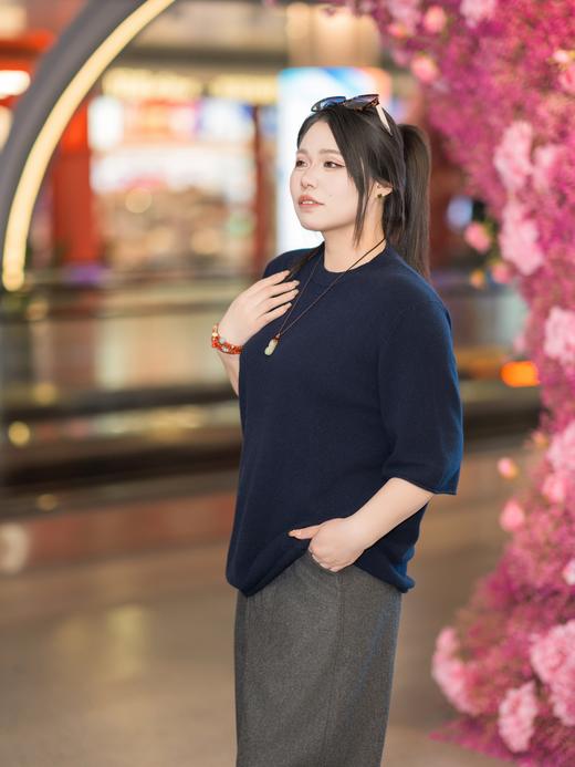 一周发货【100%绵羊毛 中袖针织衫】【正码正拍】高级感慵懒风，超舒适羊毛，纯羊毛衫中袖毛衣，巨软极简圆领百搭 商品图2