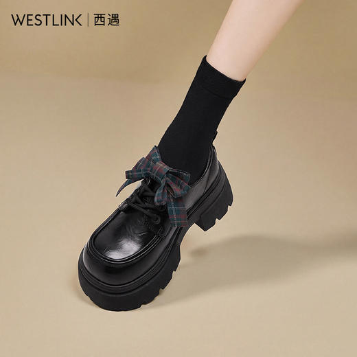 西遇JK小皮鞋女2026春季新款粗跟厚底乐福鞋小个子增高英伦风单鞋K0166228 商品图2