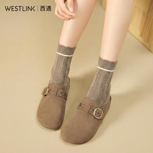 西遇复古厚底勃肯鞋半拖女2026春季新款包头拖鞋增高一脚蹬休闲鞋V0166262 商品图2