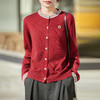 丁摩 新年红圆领针织开衫女长袖纽扣毛衣  NS-6001 商品缩略图2