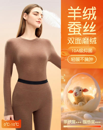 【M-XXL】【双面磨绒+羊毛蚕丝】【猫人】女士冬款保暖内衣套装 商品图1