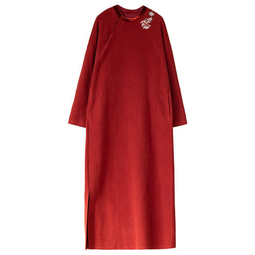 牧衣游原创 貔貅手工刺绣纯棉连衣裙宽松红色中式改良旗袍 涟一 商品图4