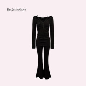 【孤品样衣，不退不换】【攻心曲线】性柔美感高弹力针织腰头蕾丝包臀假两件套装