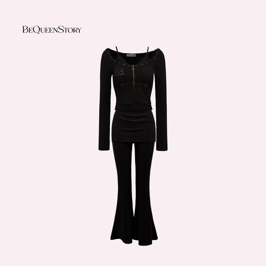 【孤品样衣，不退不换】【攻心曲线】性柔美感高弹力针织腰头蕾丝包臀假两件套装 商品图0