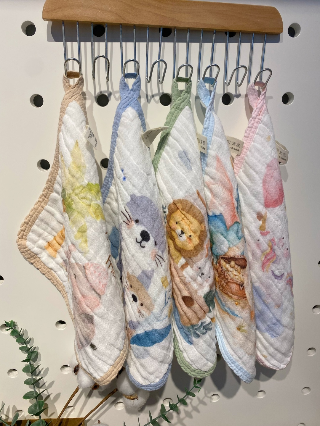 松植屋六层超柔纱布方巾高密印花童巾5条装婴幼儿童洗脸巾 汗巾 口水巾