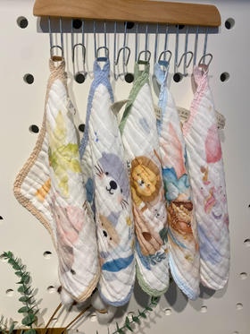 松植屋六层超柔纱布方巾高密印花童巾5条装婴幼儿童洗脸巾 汗巾 口水巾