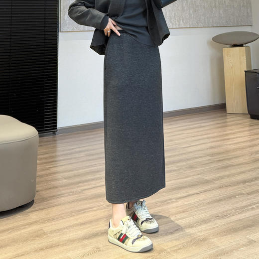 雀说细闪星空直筒裙 蚕丝羊绒秋冬长裙 隐形口袋H型显瘦一步裙ALW091609 商品图0