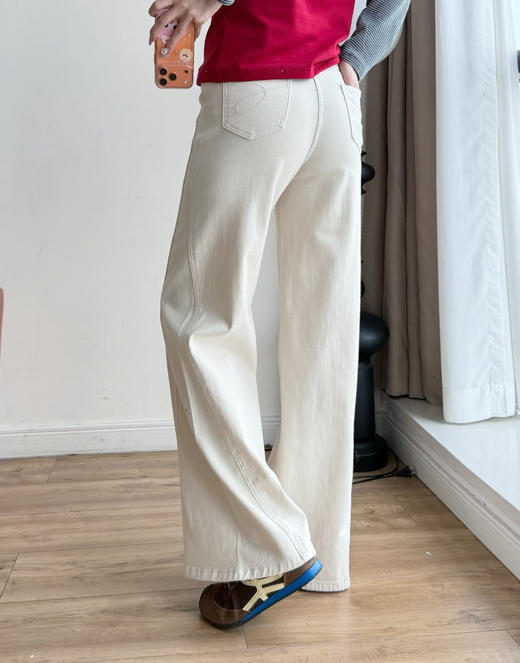 雅y同款米白色高腰直筒牛仔裤012a 商品图0